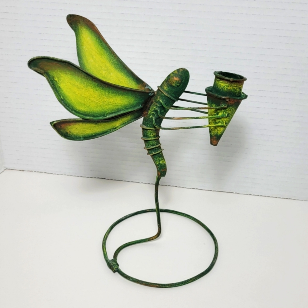Green Metaal Dragonfly Vintage Candle Holder